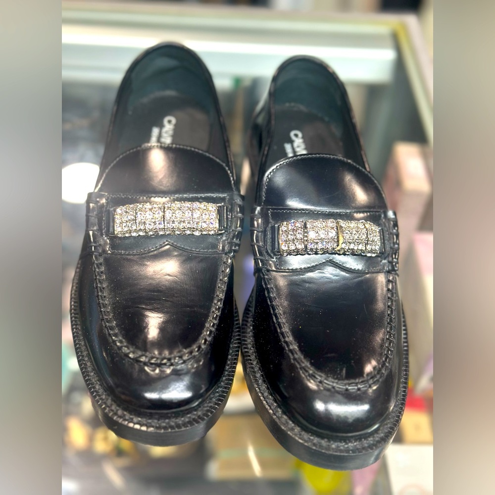 CALVIN KLEIN Womens Black  Round Toe Slip On‎ Leather Crystal Like new no box.